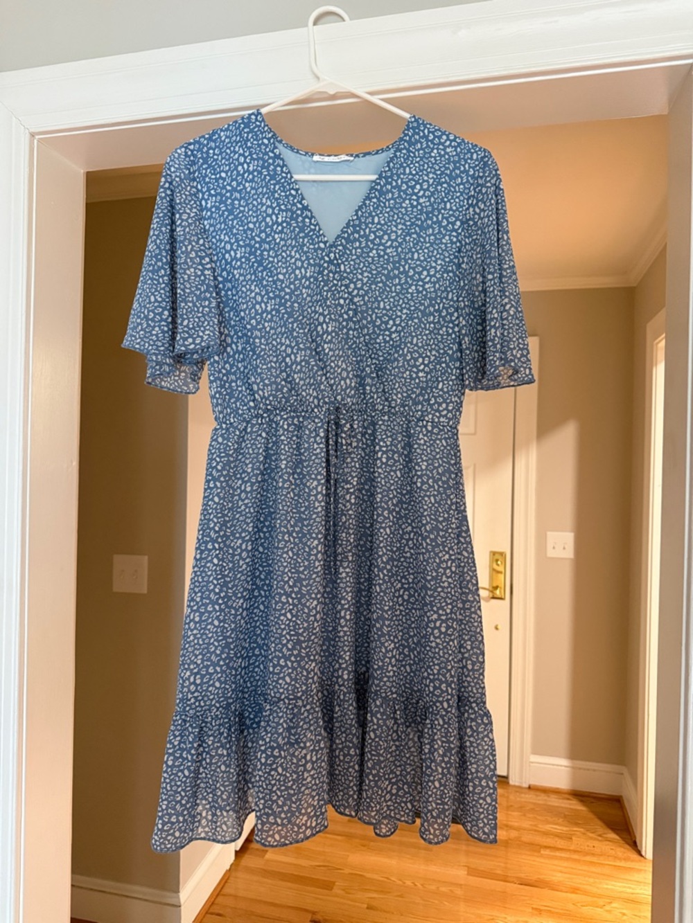 Amazon Blue Floral-Print V-Neck Midi Dress